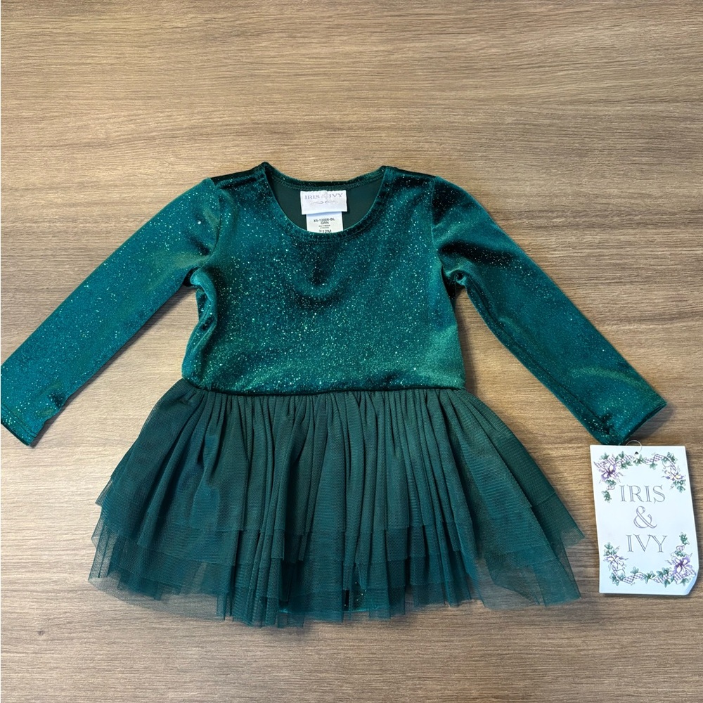 Iris & Ivy BNWT Girl’s Onesie Sparkle Tutu Dress, Green 12 Months.